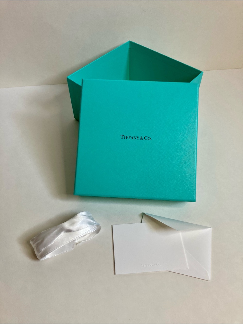 Tiffany & Co Authentic Blue Gift Box 6x6 Jewelry Box Ribbon Card Envelope Set